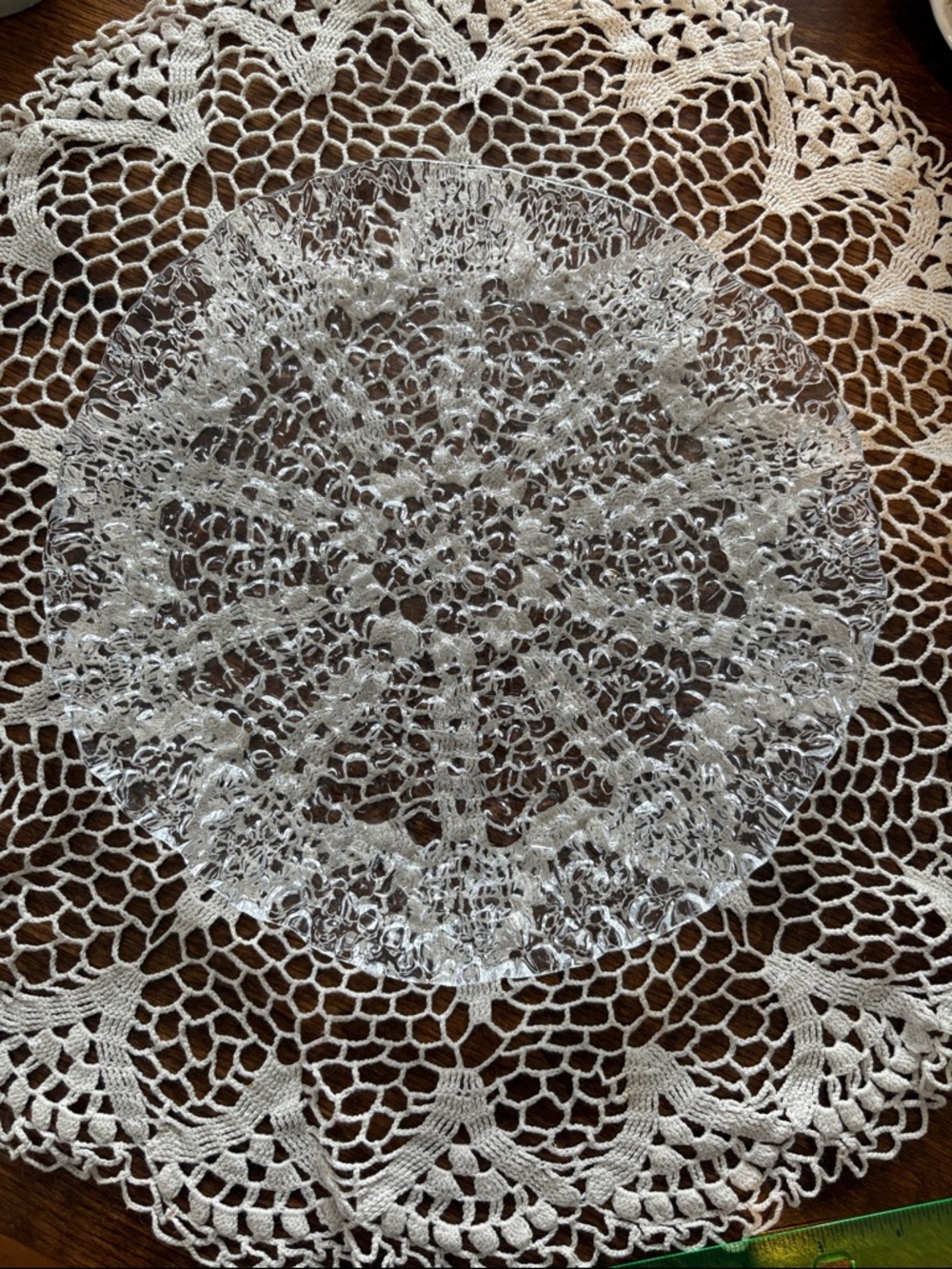 Clear Textured Glass Serving Plate - White